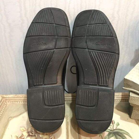 Clarks Black Leather Newman Bicycle Toe Oxfords Sz 11 - Picture 13 of 15